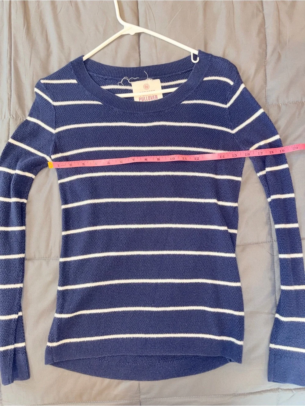 Perfect Pullover Navy Blue White Stripe Knit Sweater XS Long Sleeve Crew Neck